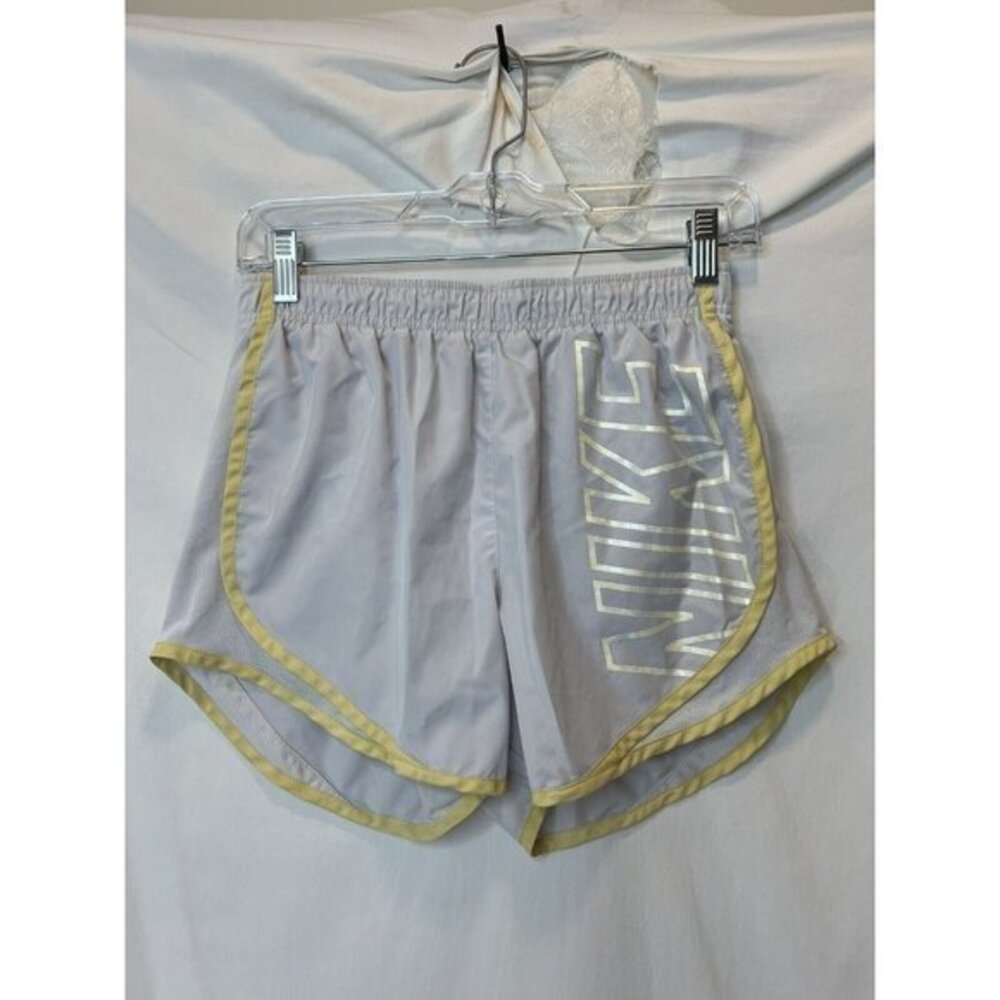 Nike Womens Dri-Fit Dry Tempo Running Shorts Size Small Gray With Yellow Accents